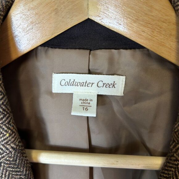 Coldwater Creek NWOT Brown Knit Panel Wool Herringbone Tweed Blazer Size 16 - Picture 5 of 14